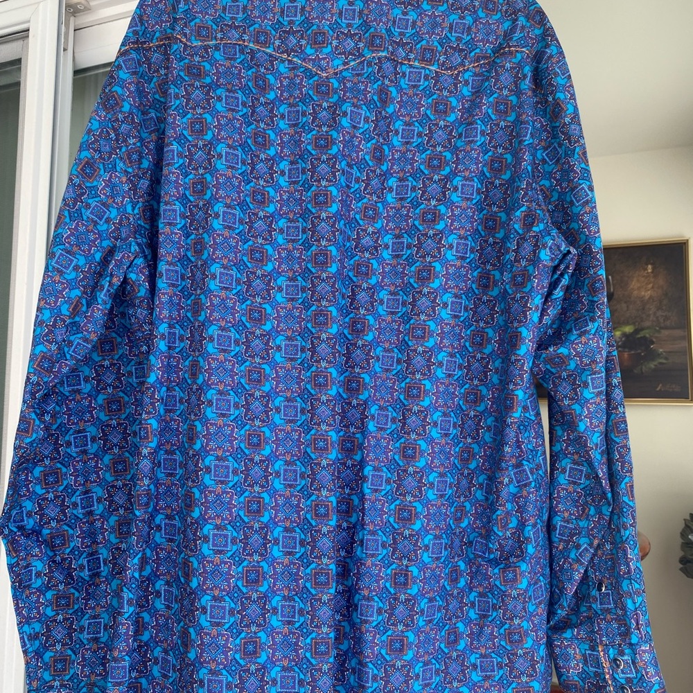 Roper Blue Patterned Casual Button Down Shirt - image 3